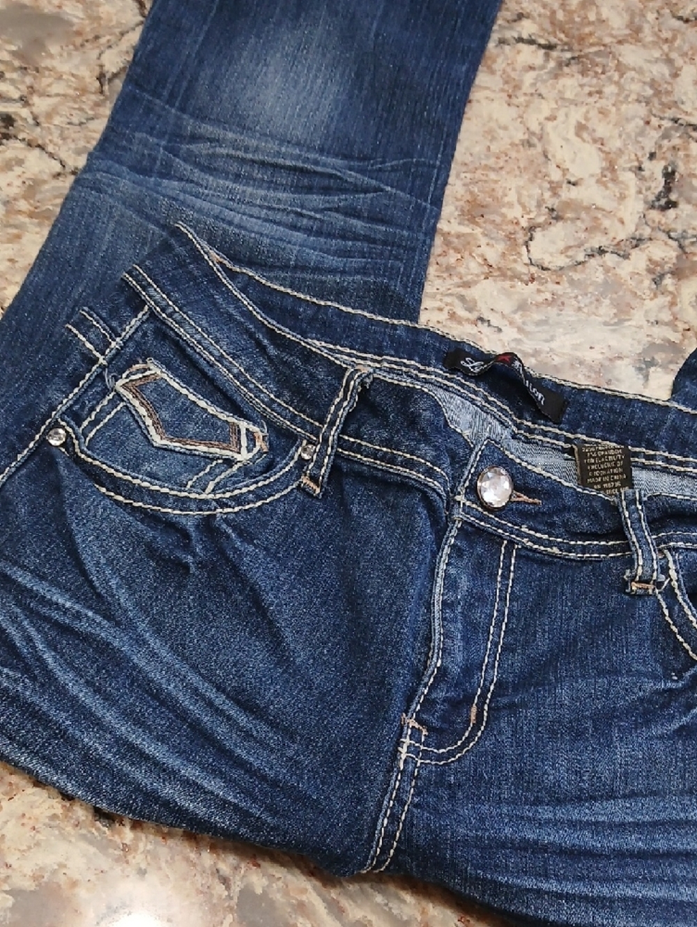 Love Nation Dark Blue Boot Cut Jeans with Embroidered Pocket - Picture 4 of 7